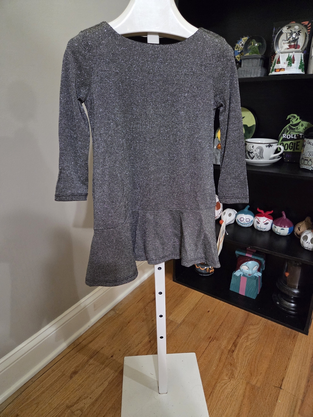 GB girls Silver Sparkle Long-Sleeve Peplum Dress